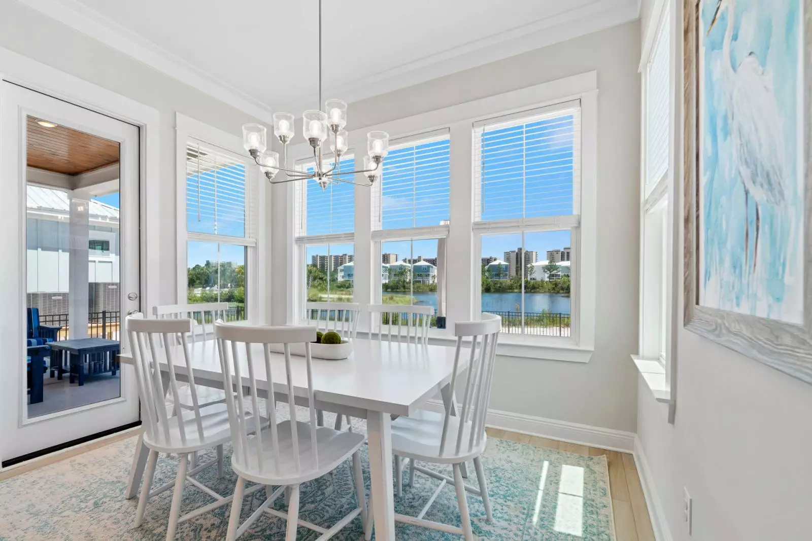 dining room with water view