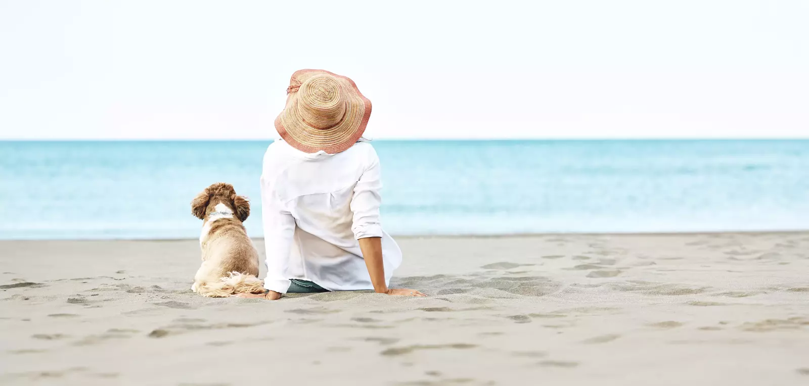 mother and dog on the beach