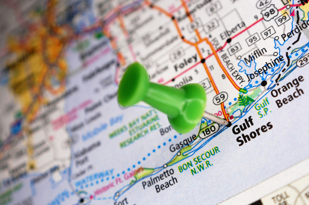 pin in Gulf Shores on map