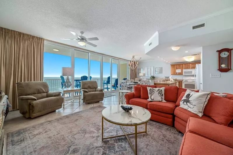 Sanibel Gulf Shores vacation rental living area with water view