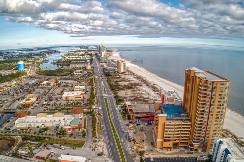 Aerial view of Orange Beach AL in the off-season