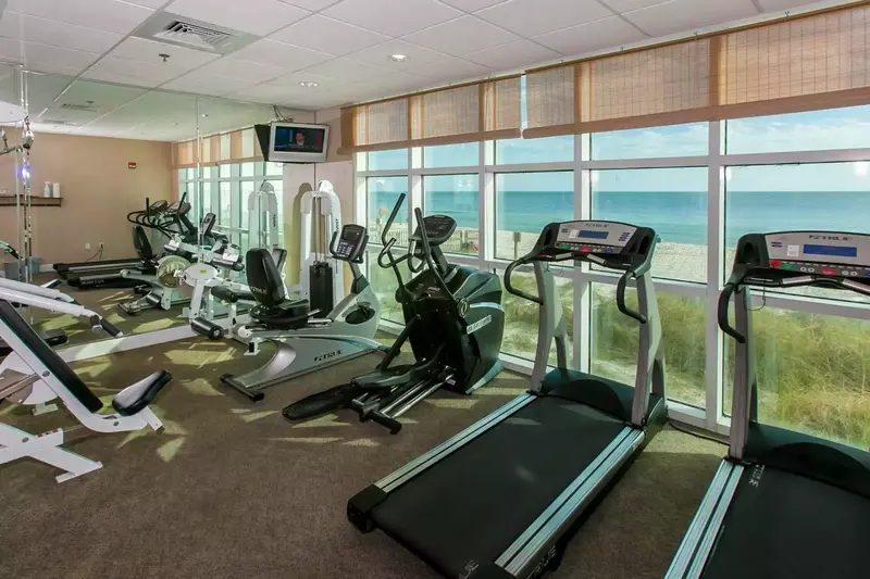 Cardio machines overlooking the beach and the Gulf