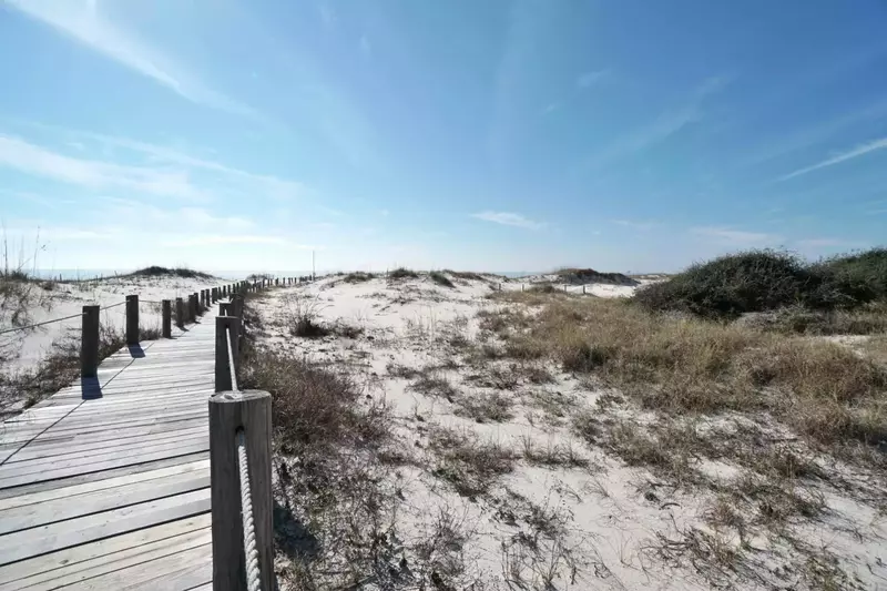 Boardwalk over dunes to beach and Gulf