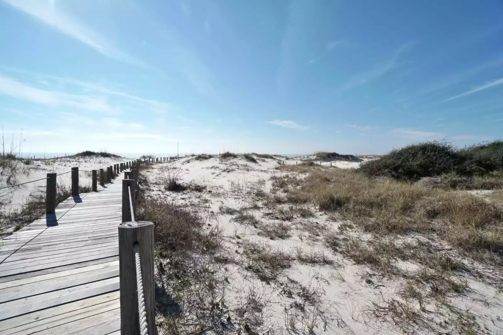Boardwalk over dunes to beach and Gulf
