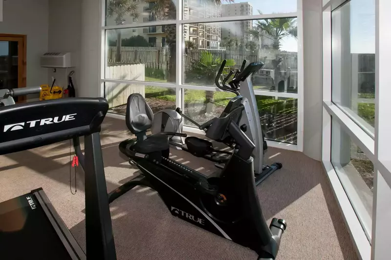 Fitness center overlooking green space