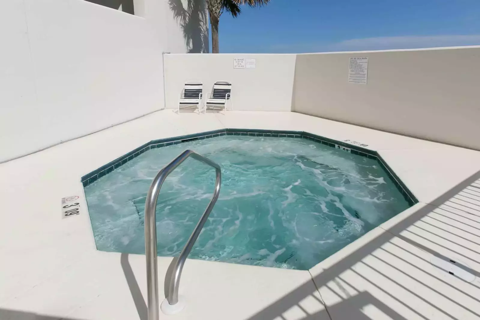 One of two community hot tubs