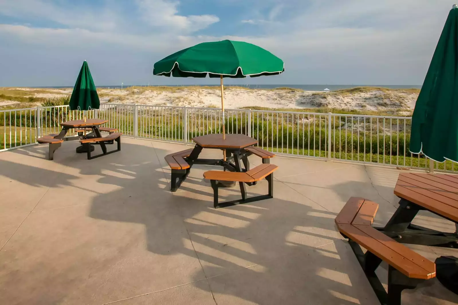 Community picnic area overlooking beach and Gulf