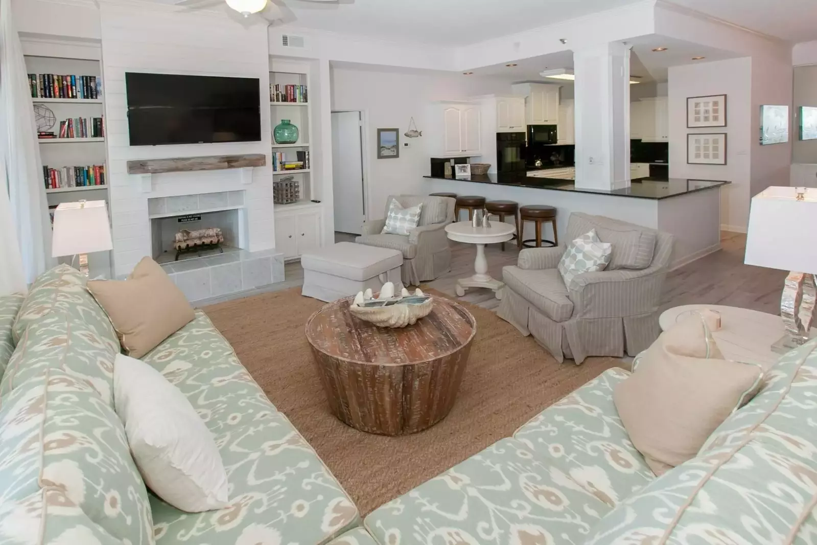 Living room with 55-inch flat screen TV