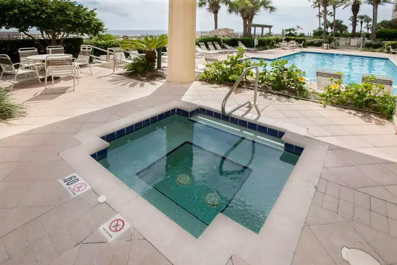 Hot tub overlooking pool