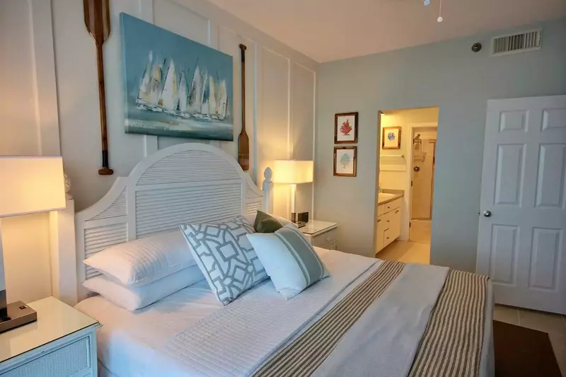 Primary bedroom looking towards primary bath