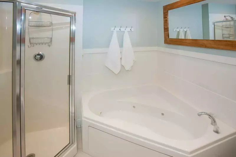 Primary bath with whirlpool tub and walk-in shower