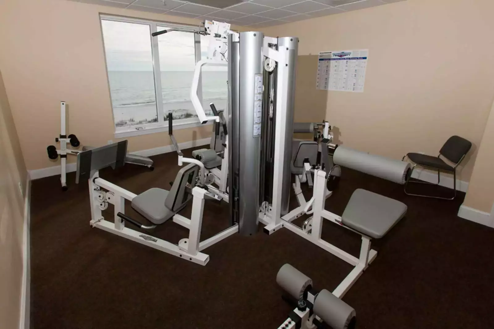 Fitness center overlooking the beach