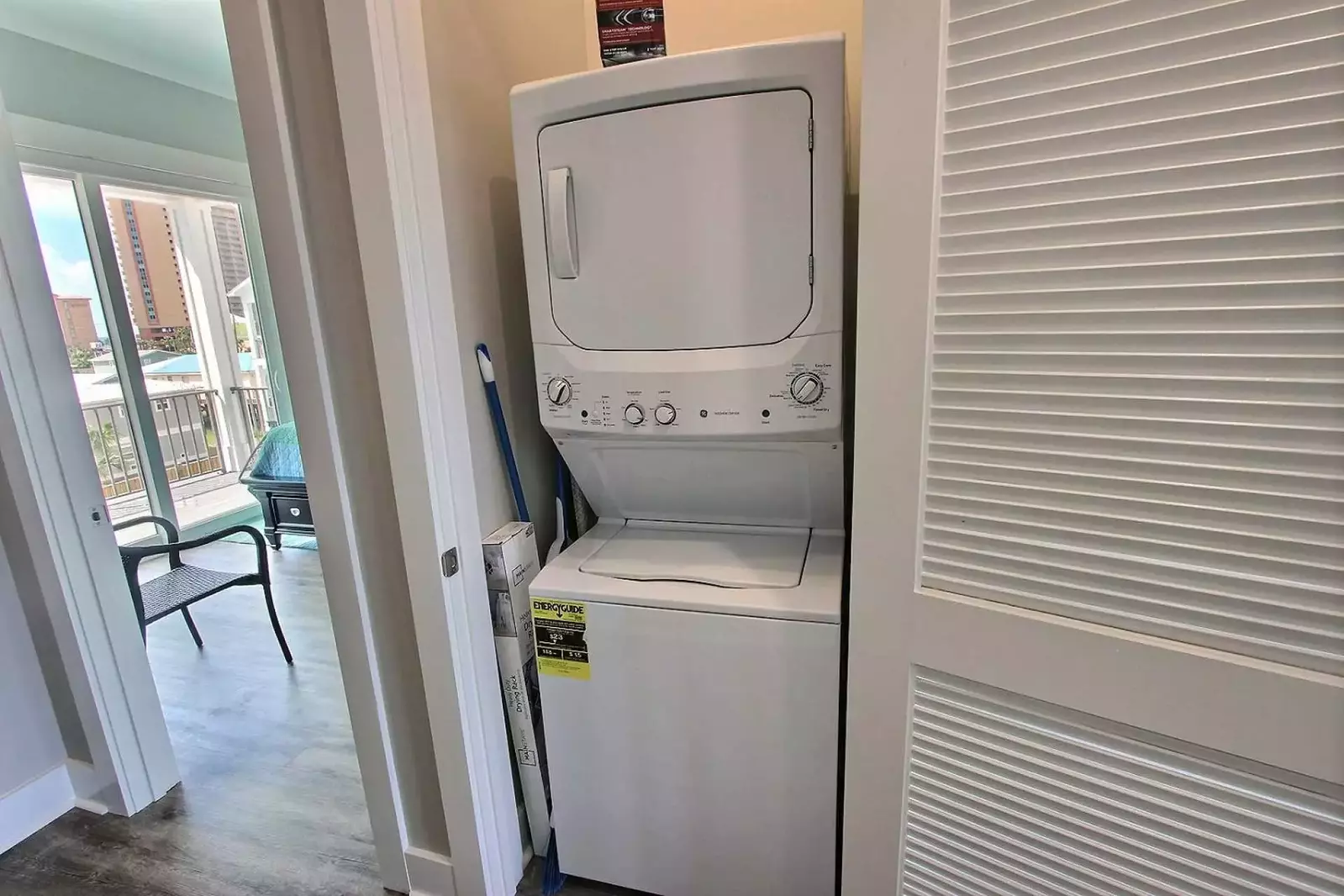 Stack washer/dryer upstairs