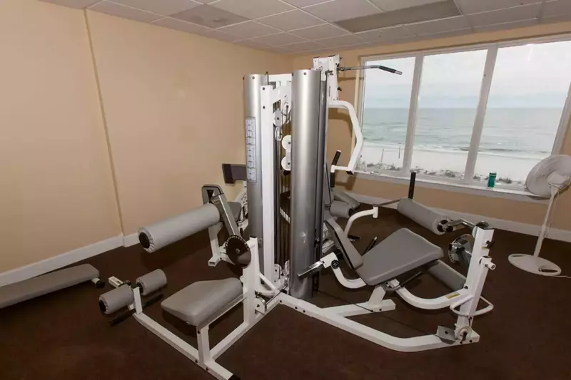 Fitness center overlooking the beach