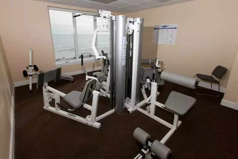 Fitness center overlooking the beach