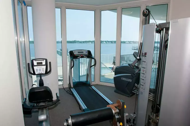 Fitness center overlooking Little Lagoon