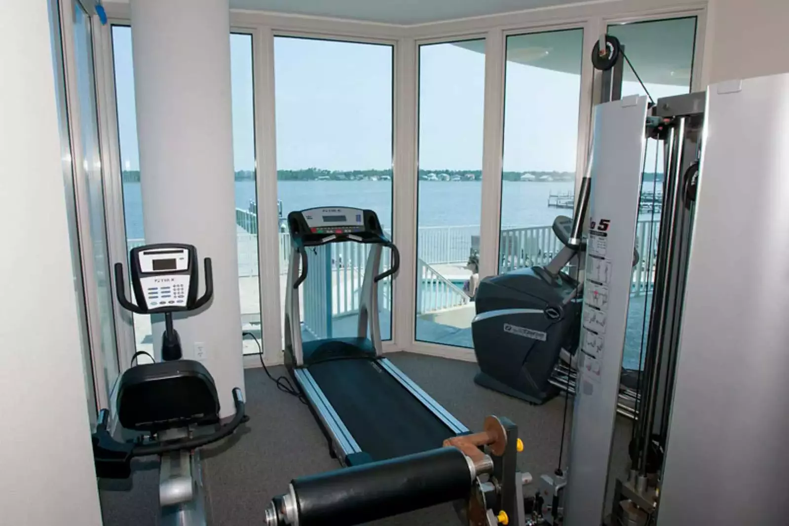 Fitness center overlooking Little Lagoon