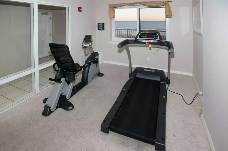 Fitness center overlooking the beach