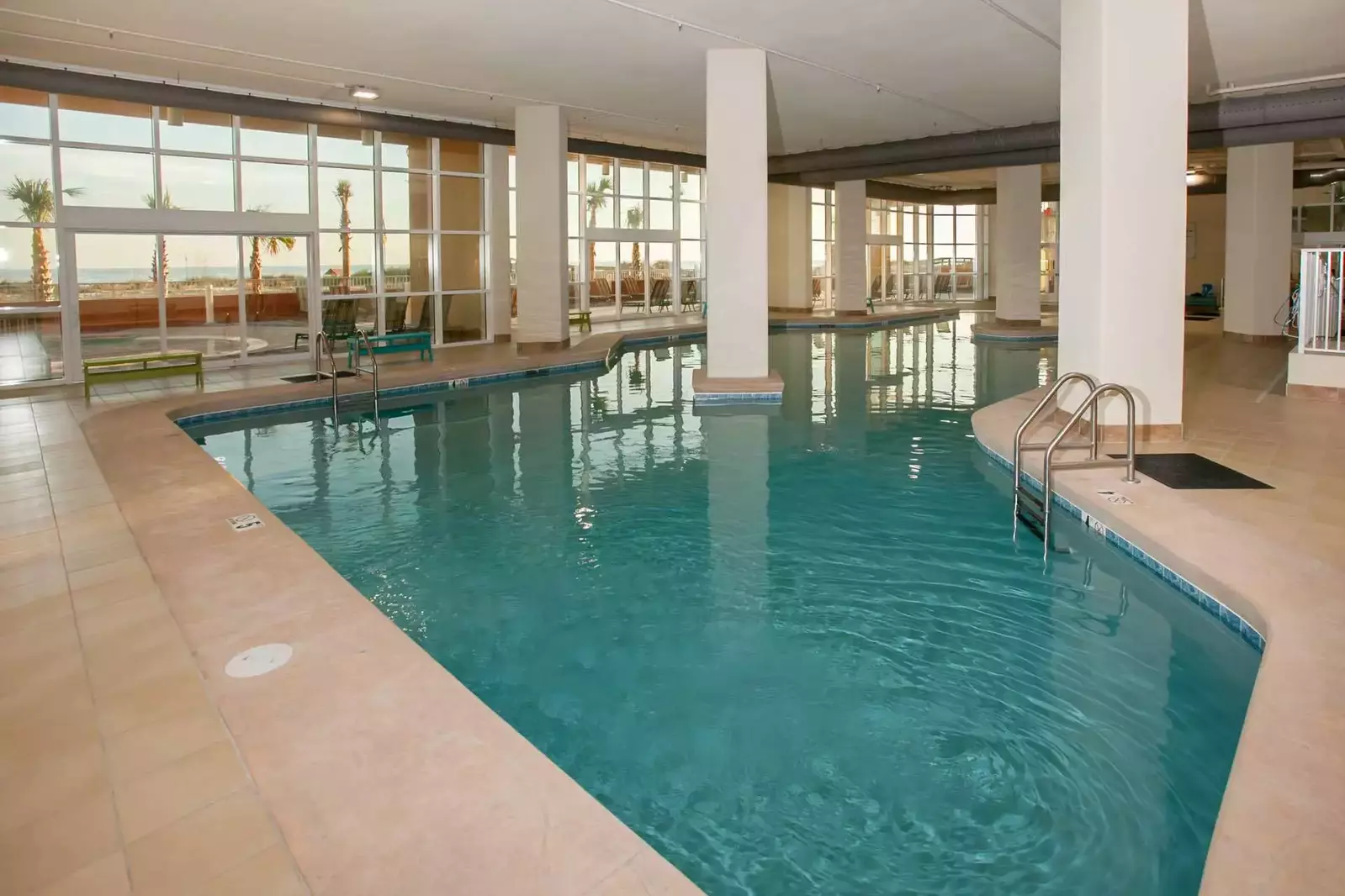 Large indoor pool w/view to beach and Gulf