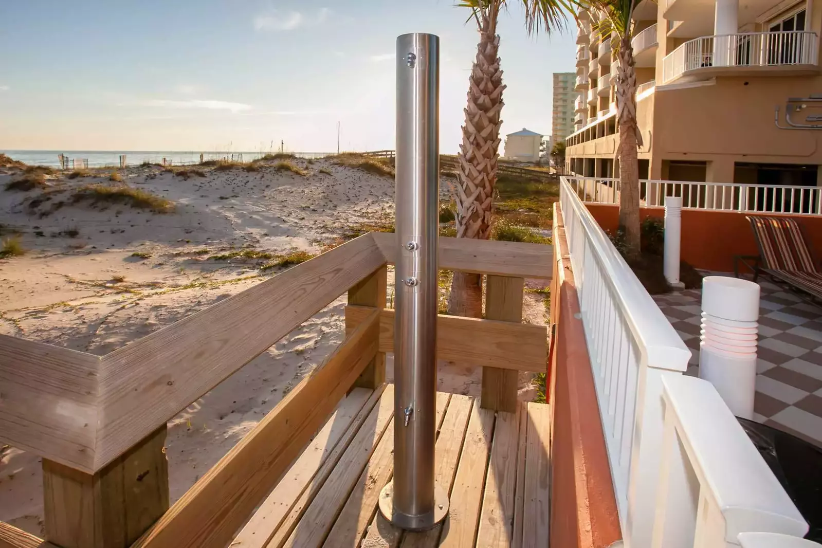 Outside shower on boardwalk