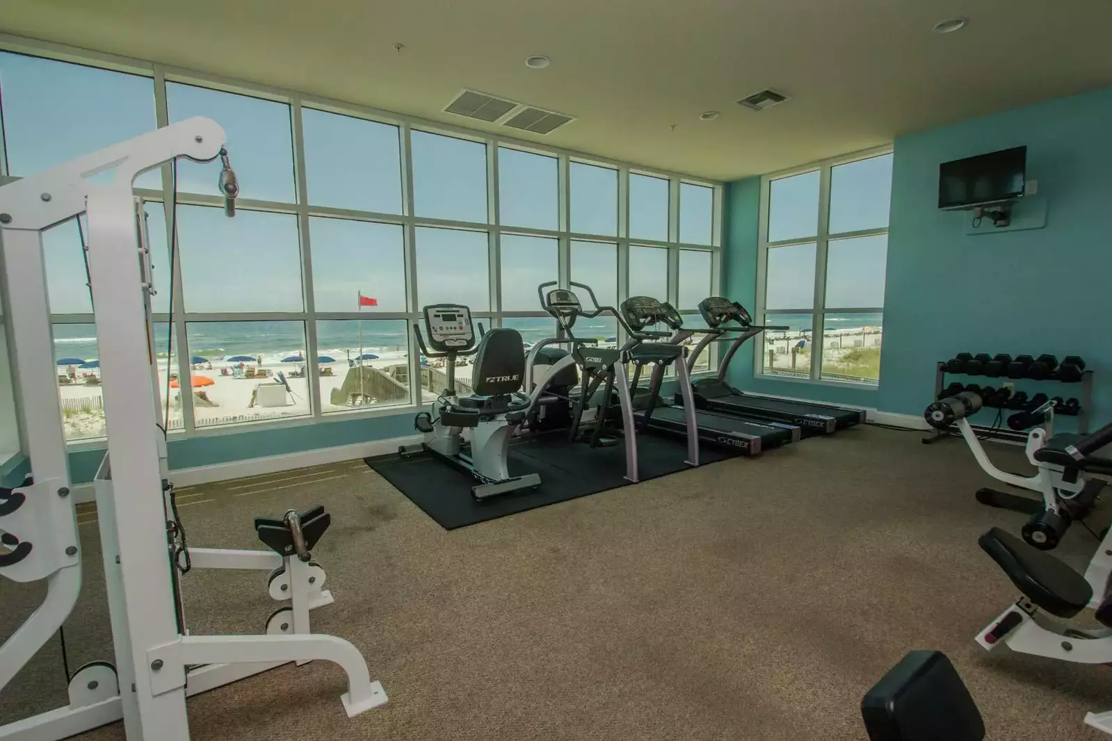 Fitness center overlooking the beach