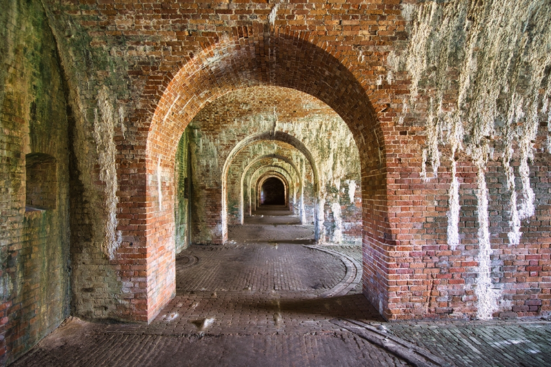 brick hallway of Fort Morgan Historic Site