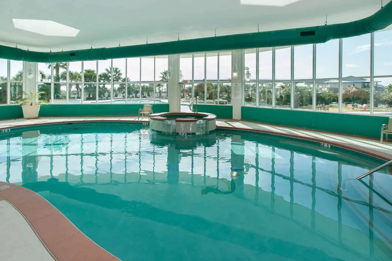 Heated indoor pool with hot tub